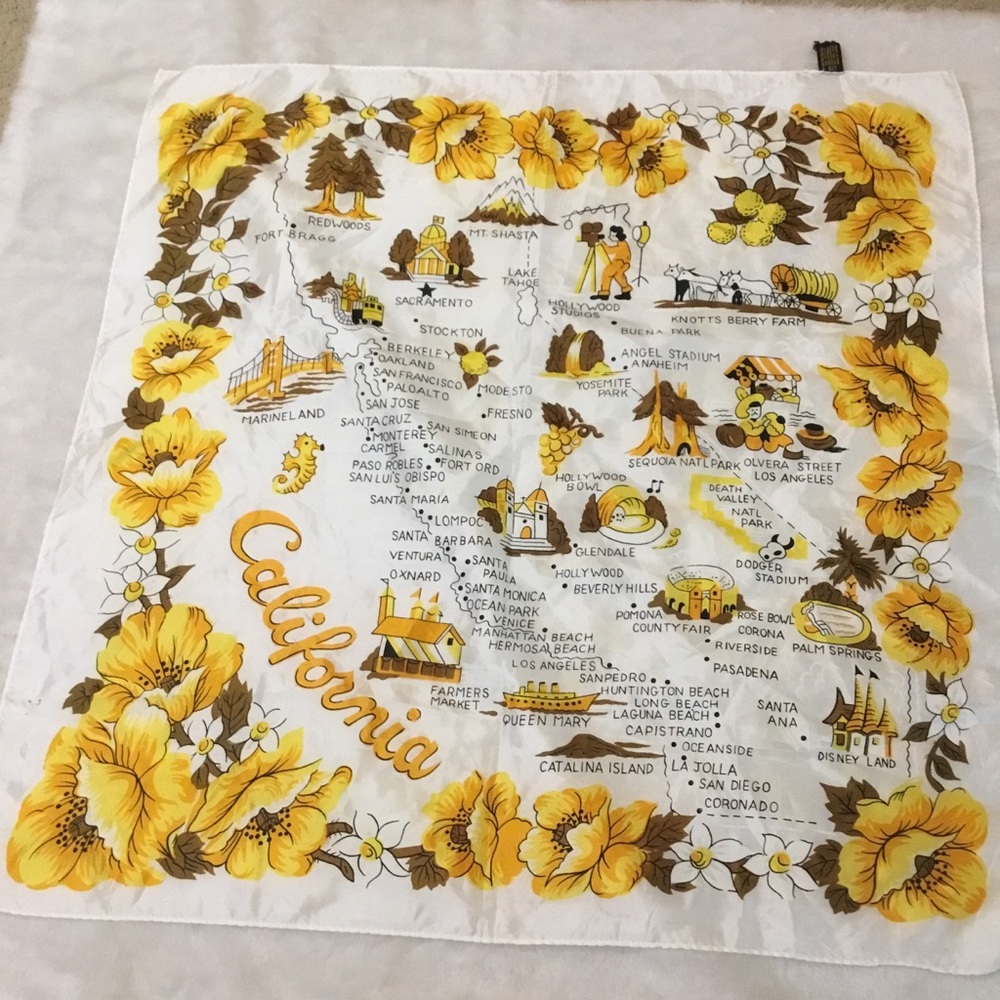Vintage scarf novelty map of California